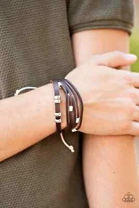 Pulsera Paparazzi - Solo Quest - Bandas de Cuero Marrón - Acentos Plateados - Tirón Urbano - Imagen 1 de 2