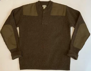 LL Bean Commando Sweater Men 2XL Brown 100% Wool Elbow Patches Henley Buttons - Picture 1 of 7