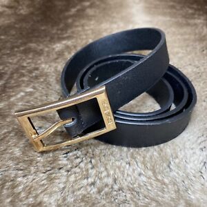 Bebe Belt Womens 34 Black Leather Gold Rectangular Buckle