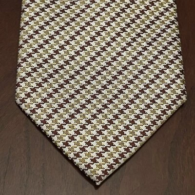 Barcelona Cravatte Gold Brown Houndstooth 100% Polyester Made In China - Image 1 of 4