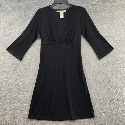 Max Studio Women's Black V-Neck Pleated Flared 3/4 Sleeve Lace Trim Dress Size S - Image 1 of 4