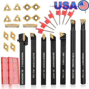 21 Stck. Wendeschneidmaschine Drehwerkzeug Set 3/8 Schaft 7 Halter 14 Wendeplatten Hartmetall USA - Bild 1 von 9