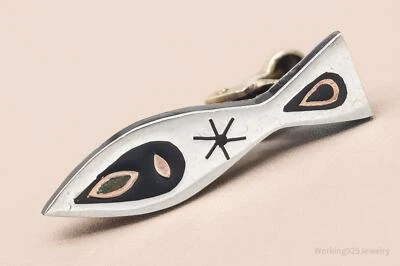 Pin de clip de barra de corbata de plata esterlina cobre pez modernista de México vintage Foto 1 de 4