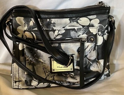 NICOLE MILLER Negro Floral BOLSO DE HOMBRO Cartera con Conjunto de Cartera Negra Foto 1 de 4