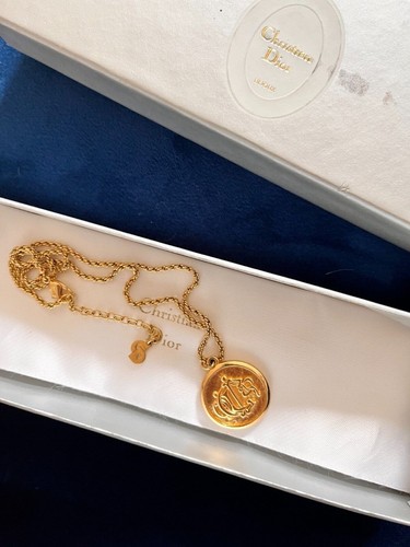 Christian Dior 80s Logo Coin Necklace g plated vintage monogram