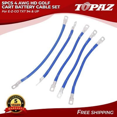 TOPAZ 5PCS 4 AWG HD Golf Cart Battery Cable Set For E-Z-GO TXT 94 & UP