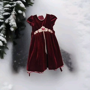 Rare Editions Sz 5 Girls Fancy Velvet Dress Church Holiday Vintage Lace Burgundy - Picture 1 of 12