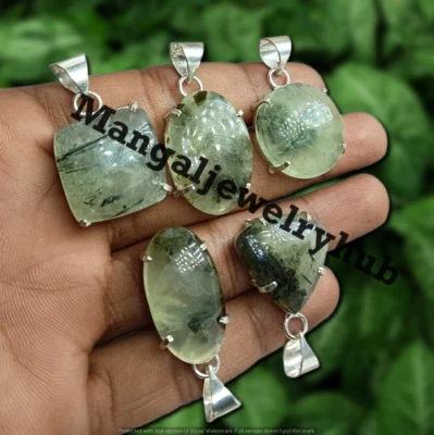 Lote de venta de tendencia piedras preciosas prehnita 5 piezas colgantes enchapados en plata 925 joyas Foto 1 de 4