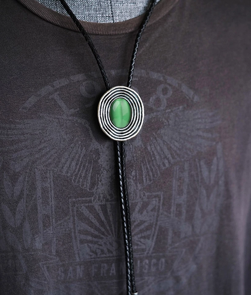 Collar de boda vintage de piedra verde para hombre Bolo corbata novio vaquero occidental Foto 1 de 1