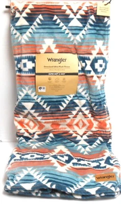 Manta de felpa ultra grande Wrangler 70" x 60" coral, azul, blanco Foto 1 de 4