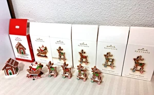 HALLMARK ORNAMENTS 6 PCS SANTA'S SLEIGH & REINDEER + JOLLY GINGERBREAD HOUSE - Picture 1 of 6