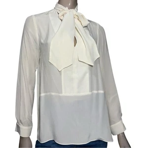 Tara Jarmon Women’s Size 38 M Cream Ivory Silk Pullover Tie Neck Top Blouse - Picture 1 of 9