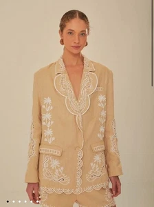 Farm Rio Khaki Embroidered Euroflax Premium Linen Blazer XL - Picture 1 of 9
