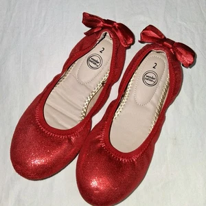 Rote Glitzer Ballerinas Schuhe mit Schleife Größe 3 - Bild 1 von 3