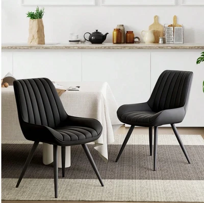 Dining Chairs Set Of 2,Upholstered Chairs, 10cm Fabric Thick Seat Cushion, Black - Image 1 of 4