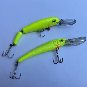 2 Vintage Deep Diving Crankbait Fishing Lures - Jointed & Solid Body SJ-25+ 11” - Picture 1 of 16