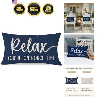 Outdoor Patio Cushion Covers 12x20 Inch Blue Farmhouse Letter Print Modern Decor - Image 1 of 4