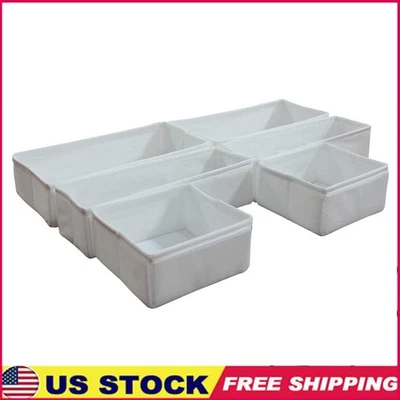 White Fabric Drawer Organizer Set 6 Bins Storage Solution Home Office Crafts New - Image 1 of 4