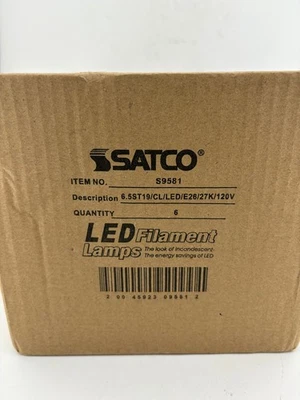 Satco S9581 6.5W 60-Watt Equivalent 27K Dimmable Straight Filament Clear 6-pack - Image 1 of 2