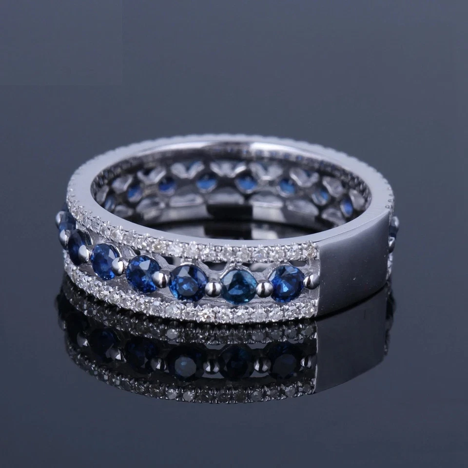 2Ct Lab Created Sapphire & Diamond Eternity Wedding Band 14k White Gold Plated - Image 1 of 4