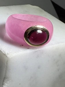 New 14k Solid Gold Ladies Ring Pink Jade Size 7 - Picture 1 of 3