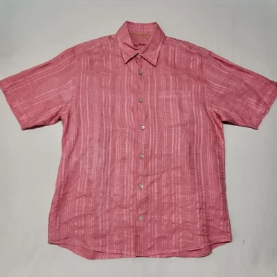 Camisa hawaiana Tommy Bahama 100 % lino talla mediana abotonada naranja pálido Foto 1 de 4