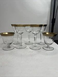 7er Set Vintage Tiffin-Franziskaner Rambler Rose Martini Gläser mit Goldrand - Bild 1 von 11