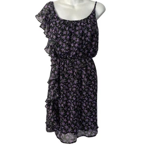 Deb Y2K Purple Black Floral Ruffle Babydoll Lined Vintage Dress Womens Plus 3X - Picture 1 of 15