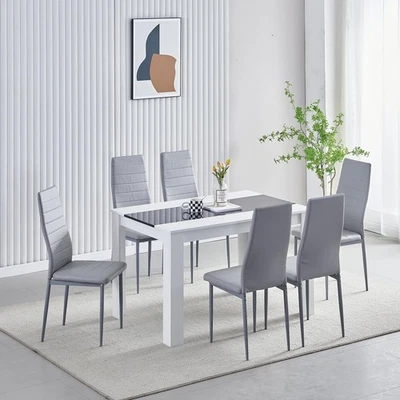 Modern Dining Table Set with 4 Grey Leather Chairs | Small Space Ready - Image 1 of 4
