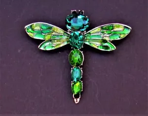 Crystal Rhinestone Dragonfly Brooch Pin Green Corsage Bridal FAST FROM USA - Picture 1 of 3
