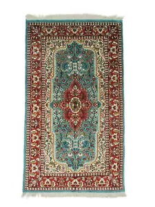 Tappeto tradizionale in lana di seta annodato a mano Medallion Teal 3x5 indiano 3x5 verde - Foto 1 di 7