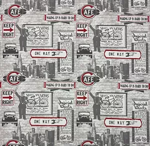 DESIGNER VINTAGE NEW YORK CITY TRAFFIC HIGHWAY GRAY MULTIUSE FABRIC BY YARD 54"W - Picture 1 of 6