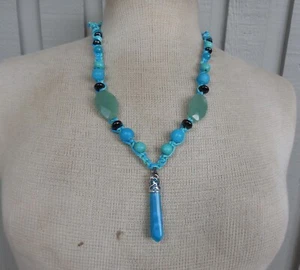 Blue Banded Agate Stone Point Adjustable Hemp Necklace Aventurine Onyx Amazonite - Picture 1 of 11