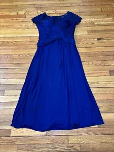 LA FEMME Womens Dress Size 14 Blue Maxi Formal Gown Criss Cross Layered Lacey - Picture 1 of 12