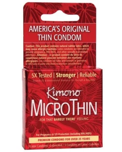Kimono MicroThin Ultra Thin Premium Lubricated Latex Condoms - 3 Pack - Picture 1 of 2