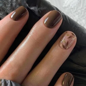 Fall Press on Nails Short Square Fake Nails Thanksgiving False Nails with Brown  - Picture 1 of 7