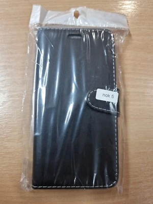 Funda tipo libro tipo billetera de cuero abatible cubierta para tarjeta para Nokia 5. Negro  Foto 1 de 4