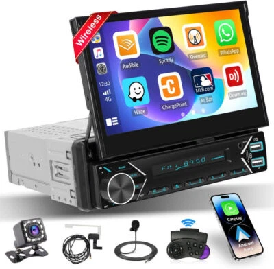 PODOFO Mit DAB+ 1 DIN 7" Elektrisch Flip Out Autoradio Apple Carplay Android Auto + Kam