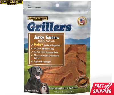 Savory Prime Grillers Dog Treats Jerky Tenders Turkey Soft Chewy Natural 4oz - Image 1 of 2