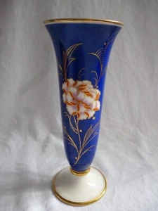 Rosenthal ? Art Deco Vase schmale Form breiter Fuß blau Goldblüte handgemalt - Picture 1 of 10