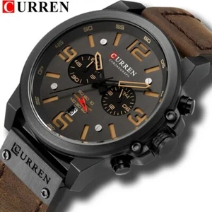 CURREN Chronograph Men's Watch Retro Classic Quartz Watch Analog Calendar WR PU - Picture 1 of 9