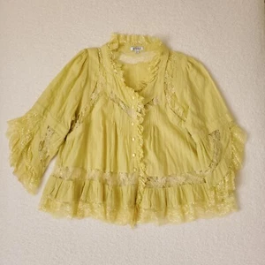 Vintage Lace Top Blouse L Smocked Flutter Sleeve Fairycore Goblincore Victorian - Picture 1 of 11
