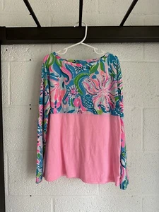 EUC Lilly Pulitzer Girls FINN Shirt SIZE 8-10 Long Sleeve PINK MULTI 100% Cotton - Picture 1 of 7