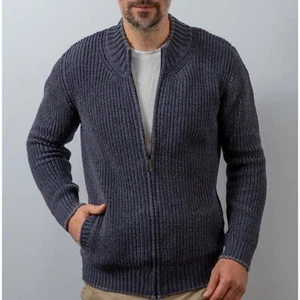 NWT Williams & Kent Men's Medium Cotton Blue Full Zip Knit Collar Sweater - Picture 1 of 13