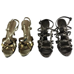 2 Pair Shoes Heels Nina & Bandolind Womens Sz 8 Silver Gold Strappy Spike Prom - Picture 1 of 7