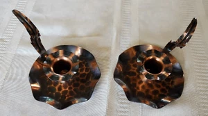 Vintage 2 Bedside Candle Holders Copper and Black Hammered - Picture 1 of 11