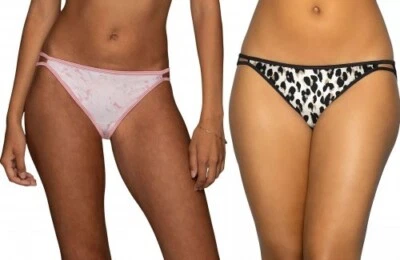 New 2 Pairs Vanity Fair Illumination String Bikini Panties Pink Leopard 7 L NWT - Image 1 of 3