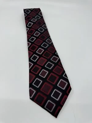 Covington Mens Tie Black /w Red and White Squares Geo Pattern Silk Handmade NWOT - Изображение 1 из 4