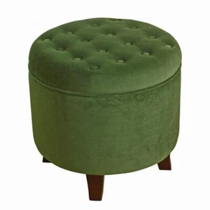 Homepop Ottomans 19" Wood Frame Storage Tufted Cushions Polyester Green Round - Picture 1 of 4