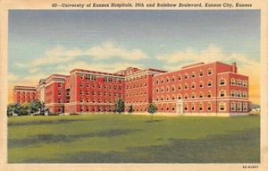 University of Kansas Hospitals 39th & Rainbow Kansas City, KS cartolina d'epoca anni '40 - Foto 1 di 2
